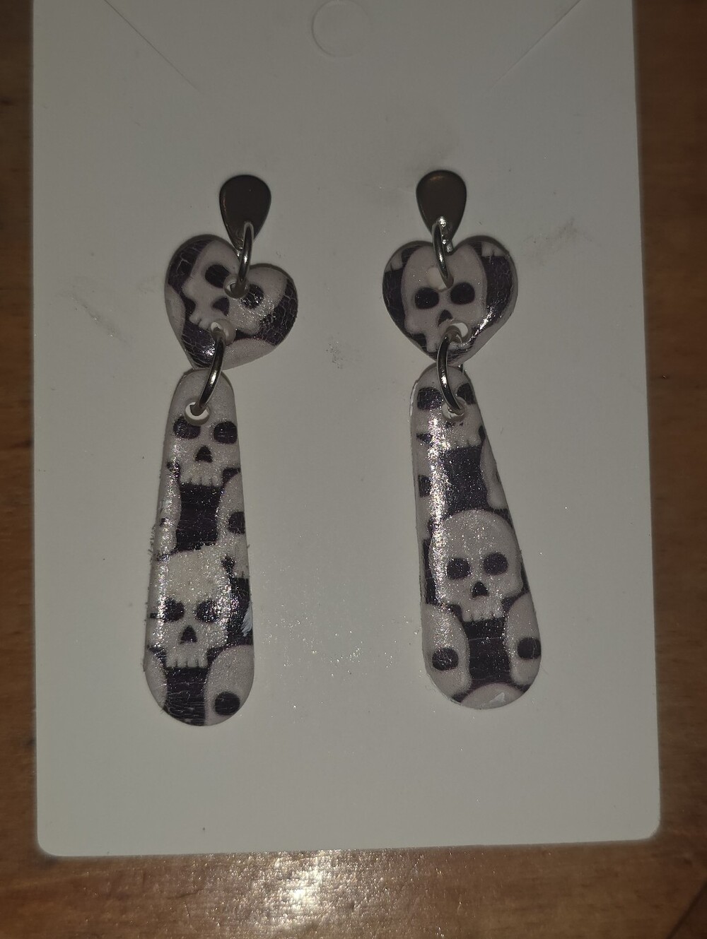 Skeleton Pattern Polymer Clay Handmade Tear Drop & Heart Shaped Earrings